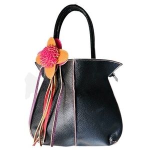 Mellow World Pink Orange Leather Flower Bag Charm Accessory Excellent Condition